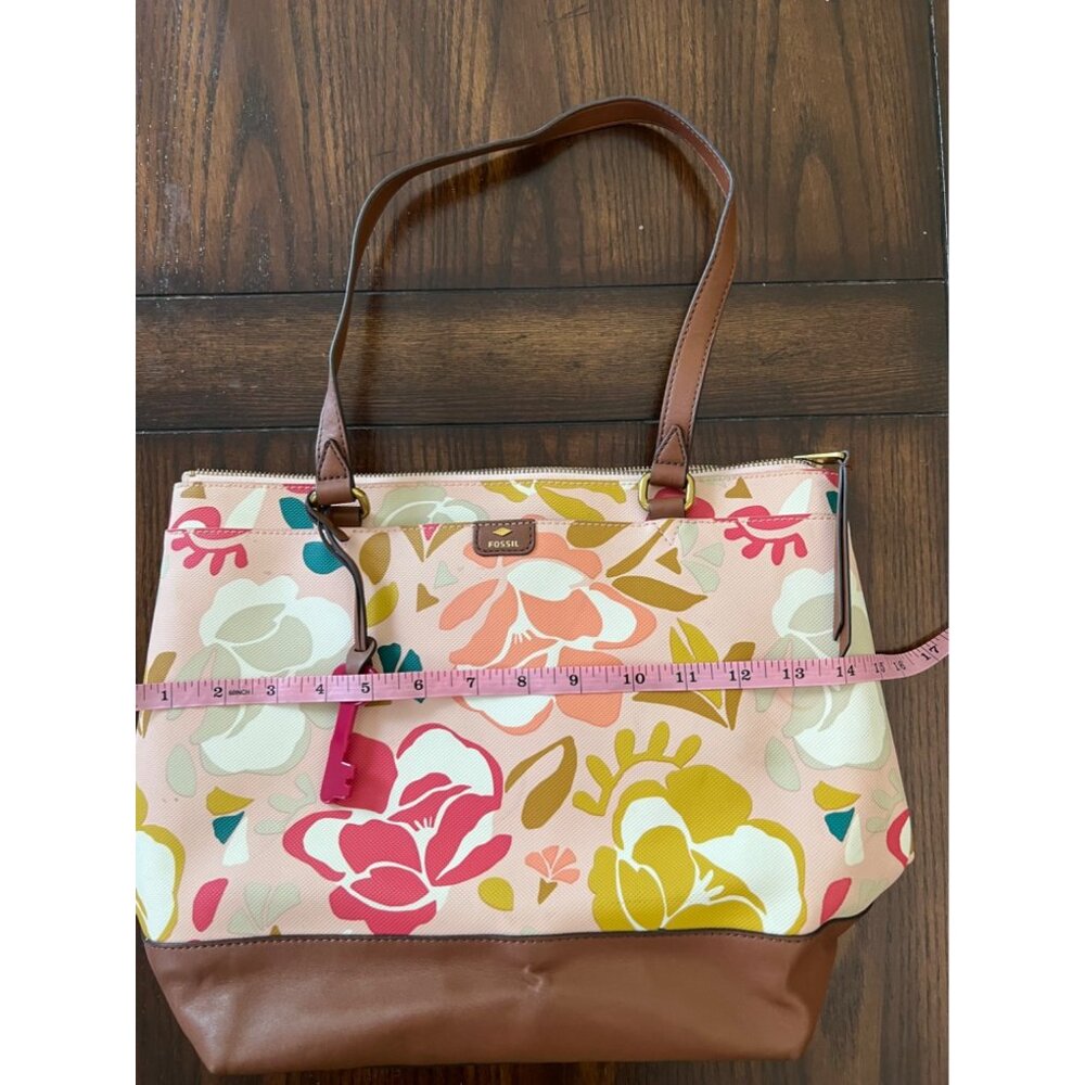 Fossil Mother's Day Large Shopper Tote Shoulder Bag Purse Pink Floral Print - Picture 6 of 11